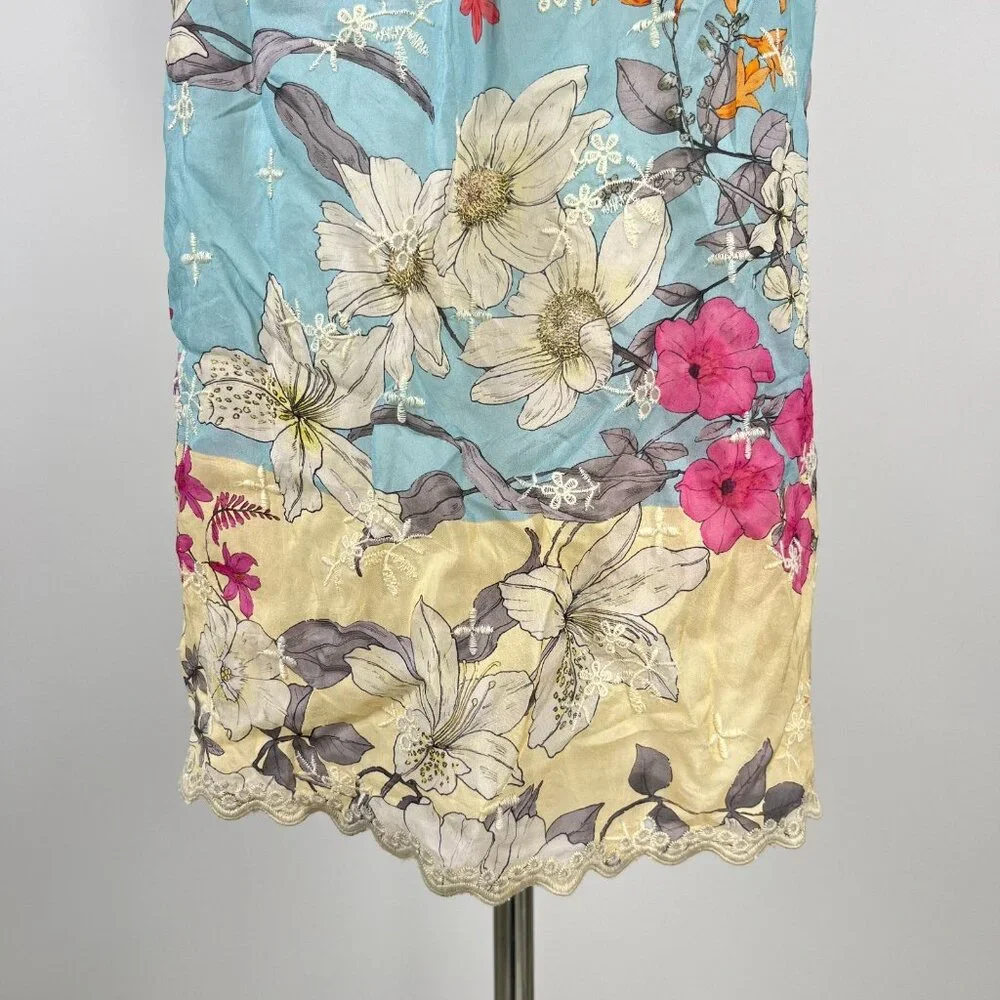 NWOT JOHNNY WAS Permint Padme Embroidered Floral Puff Sleeves Tunic Blouse Sz S